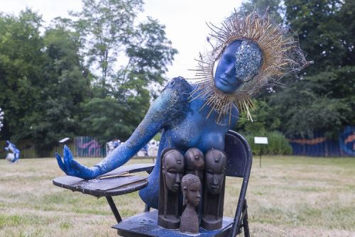 In Quincy Garden artist Abigail DeVille created an outdoor installation of semi-figurative and abstract sculptures that references the tradition of African American yard art.