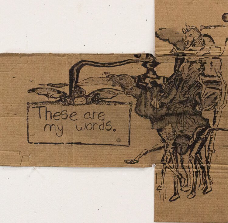 These Are My Words by Drawing junior Ronald Jackson III, ink on cardboard