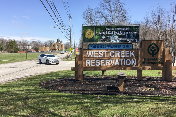 Main entrance to the Metroparks' West Creek Reservation, 2277 West Ridgewood Drive.