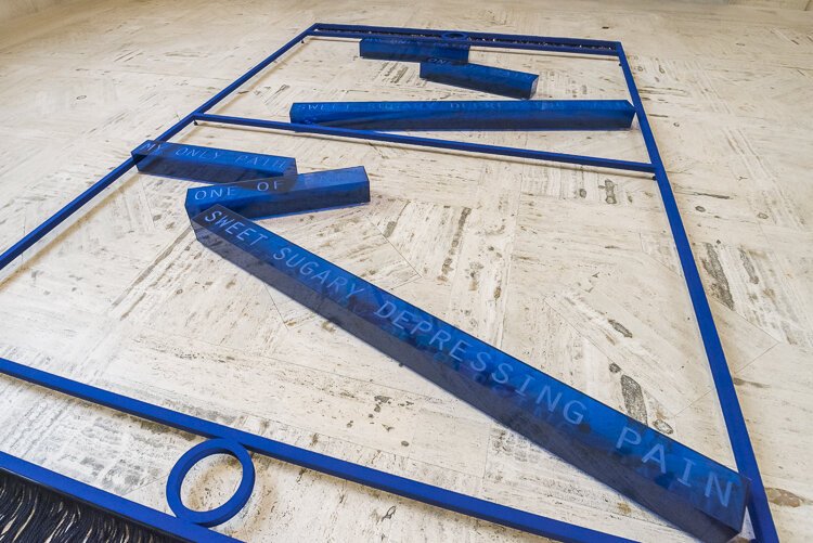 Paul O’Keefe marks out the territory of personal pain as a public experience in his large sculpture at the Cleveland Public Library.