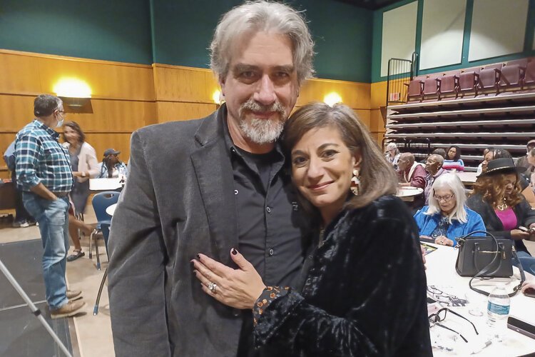 Judith Mansour with National Beat Poet Laureate John  Burroughs, the founding editor and publisher of Crisis Chronicles Press 