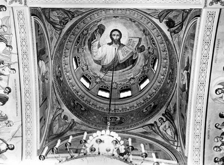 Painting on interior of central cupola at St Theodosius church in 1974