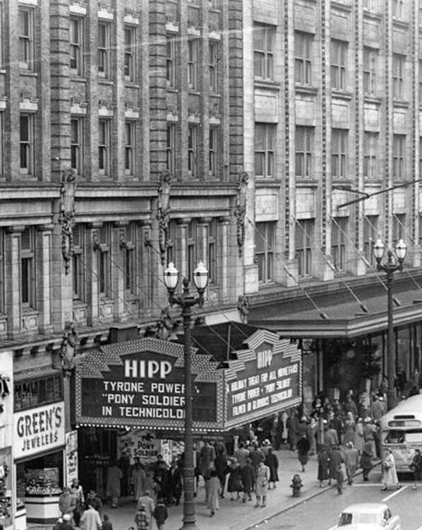The Hippodrome Theater, November 28, 1952, was opened in 1907 and at one point in the 1930s was the largest theater devoted to only movies in the entire United States.