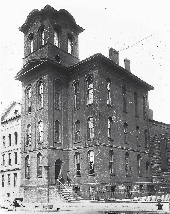 Cleveland Police First Precinct and Headquarters located at 97 Champlain Street in 1893, just before the building was demolished.
