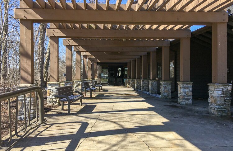 A colonnade welcomes visitors to CanalWay Center.