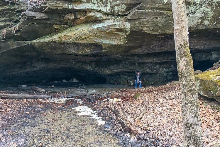Inside the rock overhang known as Deer Lick Cave.