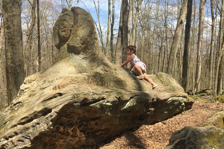 <span class="content-image-text">Exploring the Sphinx of Hinckley on Worden's Ledges Loop trail.</span>