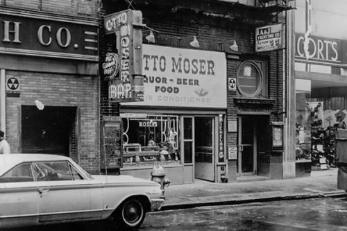 Otto Moser's Bar on East 4th St., a favorite of the theater-going crowd, as it looked in the mid-1960s