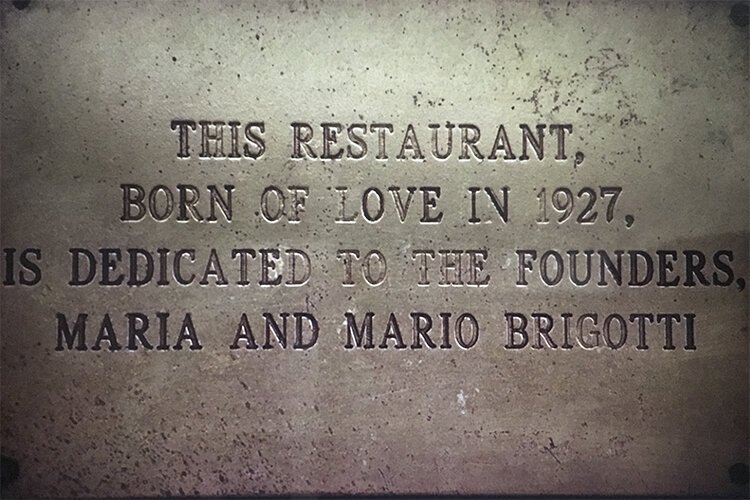 Plaque on the bar from the New York Spaghetti House