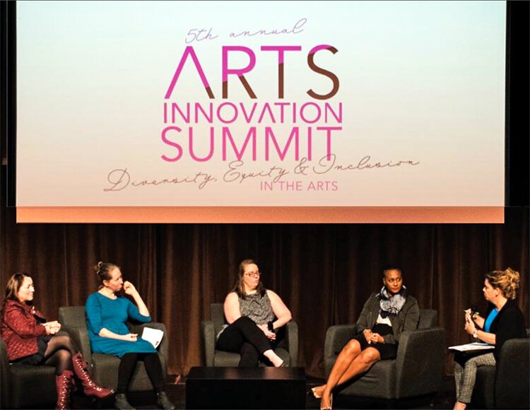 Monica Torres, Malina Rauschenfels, Megan Young, Aseelah Shareef, and Jill Paulsen at the Arts Innovation Summit from 2019