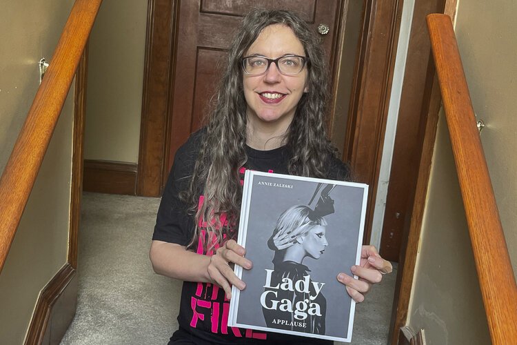 Annie with her book "Applause" about Lady Gaga