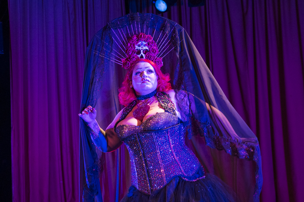 Bella Sin performs at the 2nd Annual Hispanic Burlesque Showcase Dia De Los Muertos