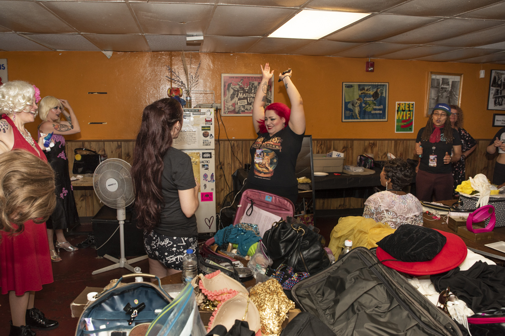 Bells gives a pep talk before the 7th Annual Ohio Burlesque Festival at the Beachland Ballroom in 2017