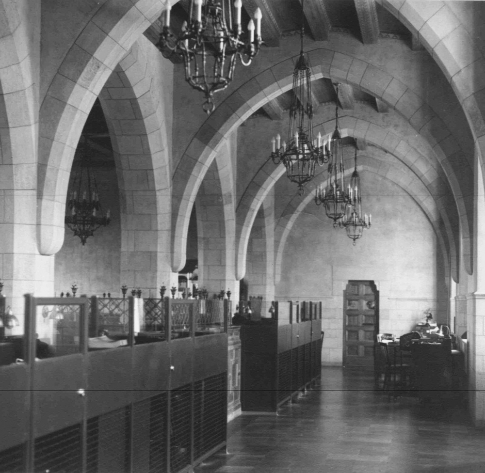 The interior of the Cleveland Trust bank in the Heights Rockefeller Building, ca. 1930