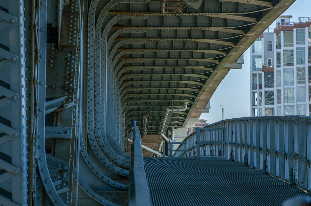 The underside of the Veterans Memorial Bridge (Detroit Superior Bridge)