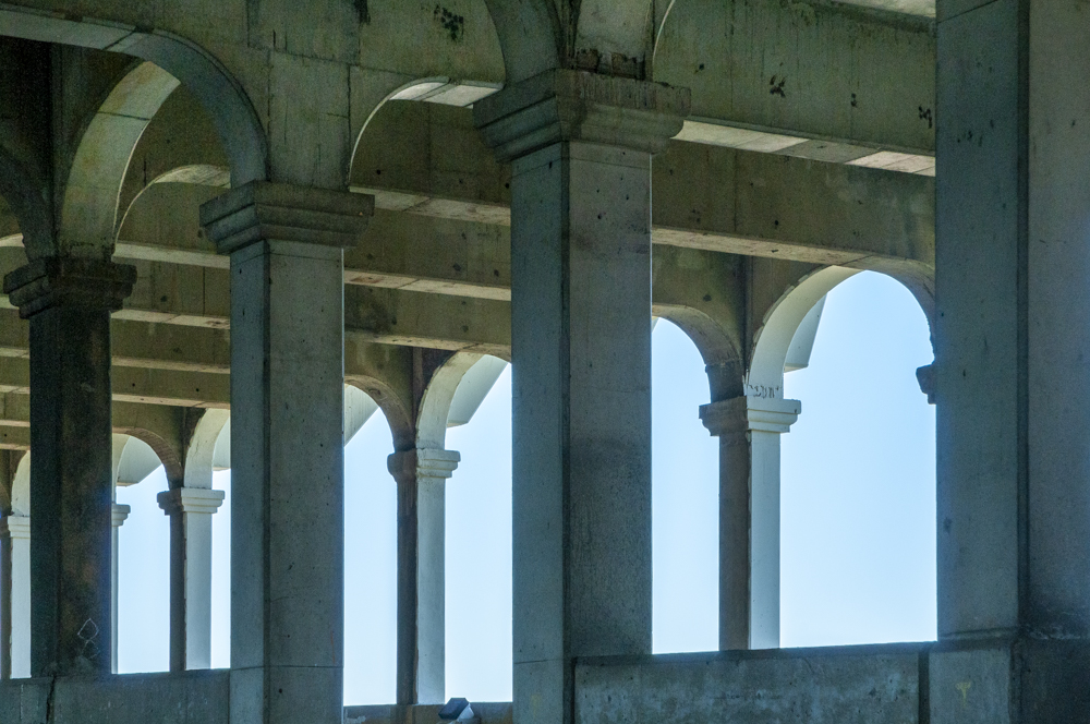 The underside of the Veterans Memorial Bridge (Detroit Superior Bridge)