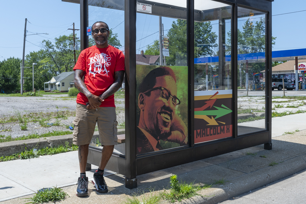 Bus stop art by mr. soul at E 131st and Harvard south bound