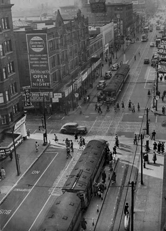 Euclid-East 105th Area, 1946 facing west, at the intersection of Euclid Ave and E 105th St