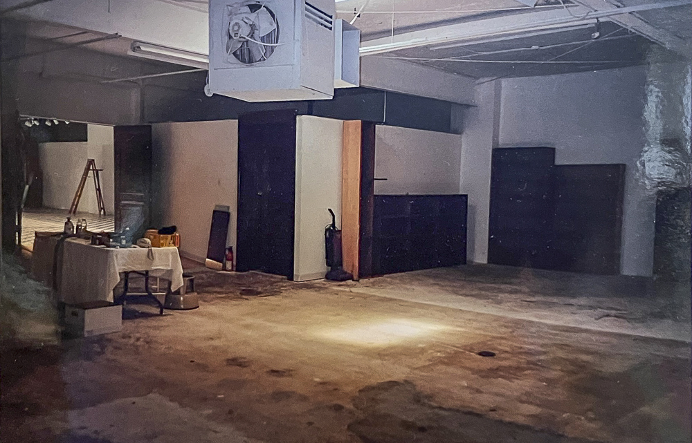 The floor space was replaced with wood flooring, and parquet floors were laid throughoutwhile the remaining concrete floors were painted