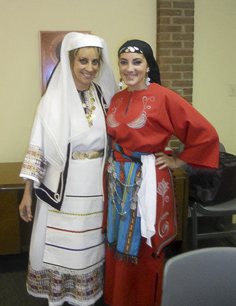 Effie Tsengas Nunes, left, dressed in authentic Greek dress with daughter Demetra