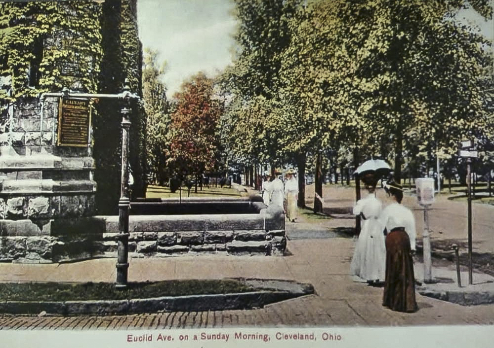 Postcard featuring the front of the church before the Euclid Avenue street widening, ca. 1910s