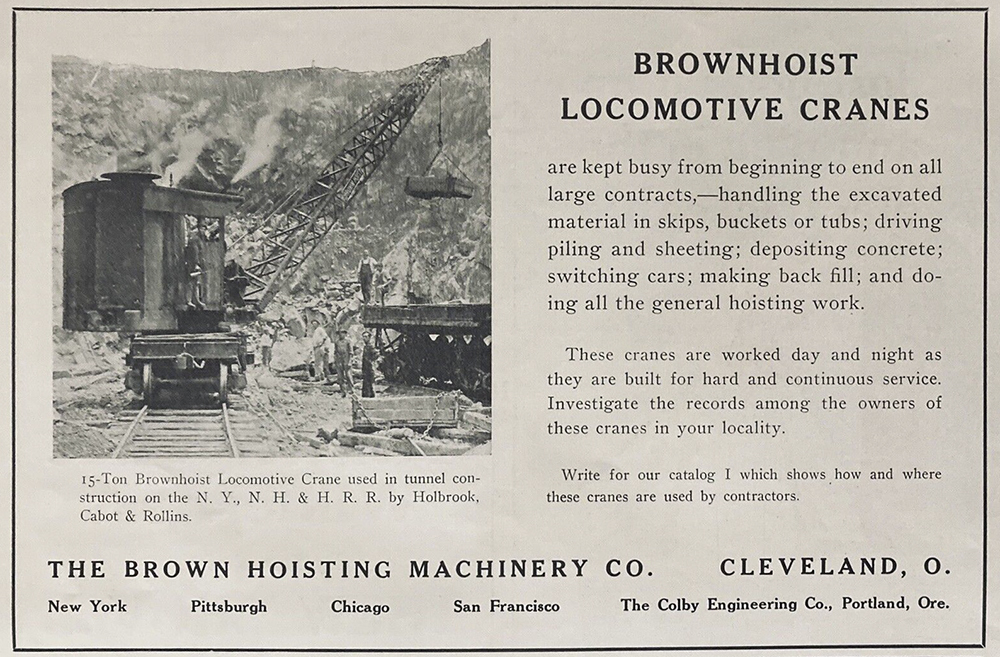 1913 ad for Brownhoist Locomotive Cranes