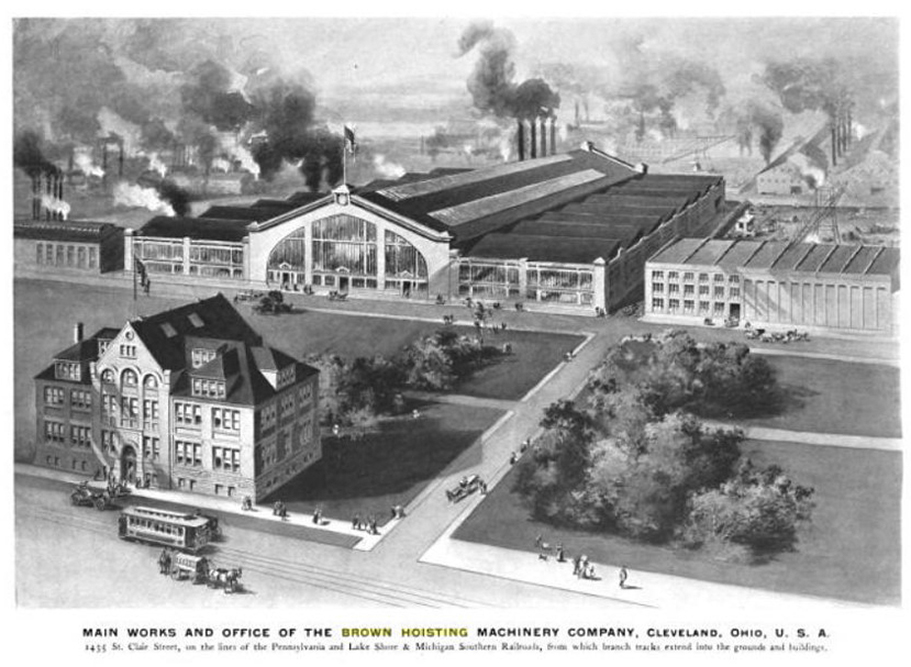 The Brown Hoisting Company main building moved to St. Clair Avenue after the fire
