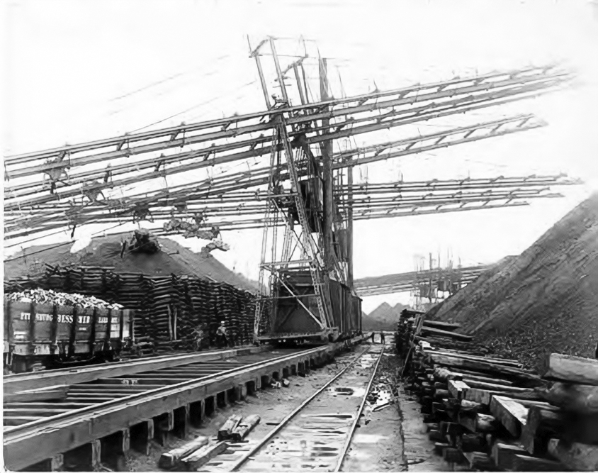 Brownhoist ore bridges were used to move ore between ships, railroad cars and storage piles