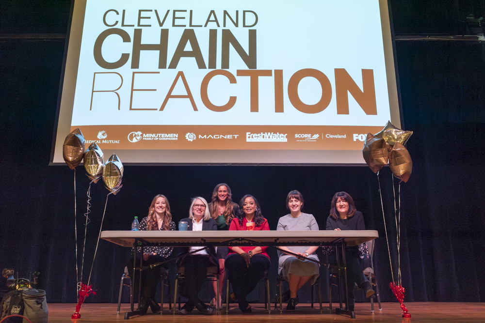 Cleveland Chain Reaction Judges: Liz DeCarlo - MAGNET, Laura Lennerth - Medical Mutual, Megan Kim - executive director of COSE and senior vice president, membership development and marketing at Greater Cleveland Partnership, Cheryl Perez - Cheryl C Perez