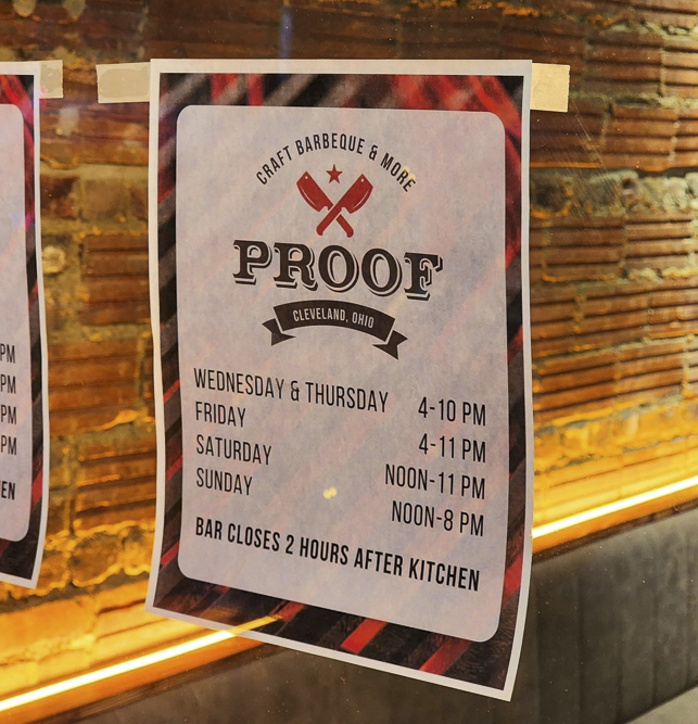 Proof is now open five days a week for dine-in and take-out at 4116 Lorain Ave