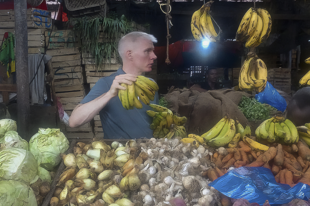 Brandon at a market in Djibouti