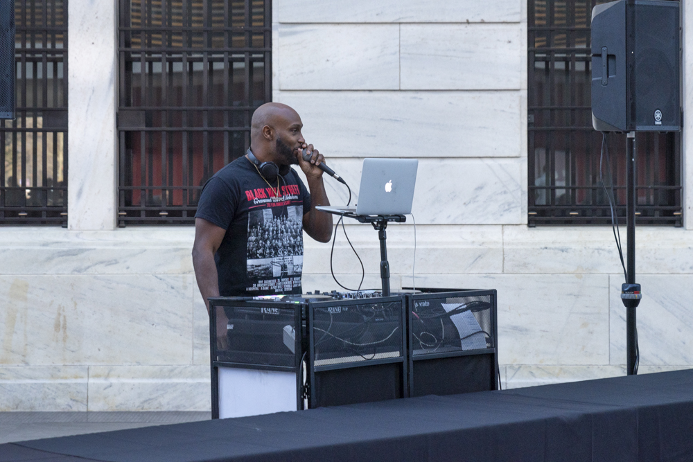 DJ Kristyles from WOVU 95.9 FM, spins a curated playlist specifically for Martin Luther King Jr. Day in the Ames Family Atrium