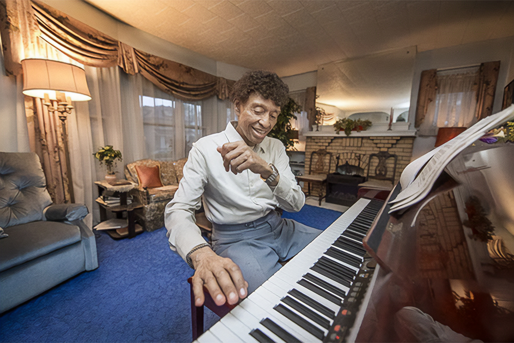 Composer Adams at work in his home studio