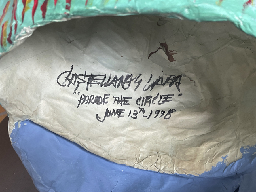 Hector Castellanos first abstract paper maché headpiece for  Parade the Circle in 1998