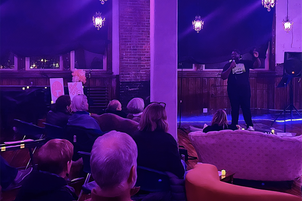 Storyteller shares a story at Story Club