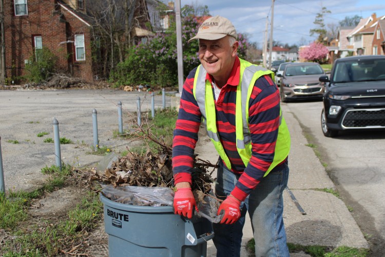 Tying up trash at The Big Clean
