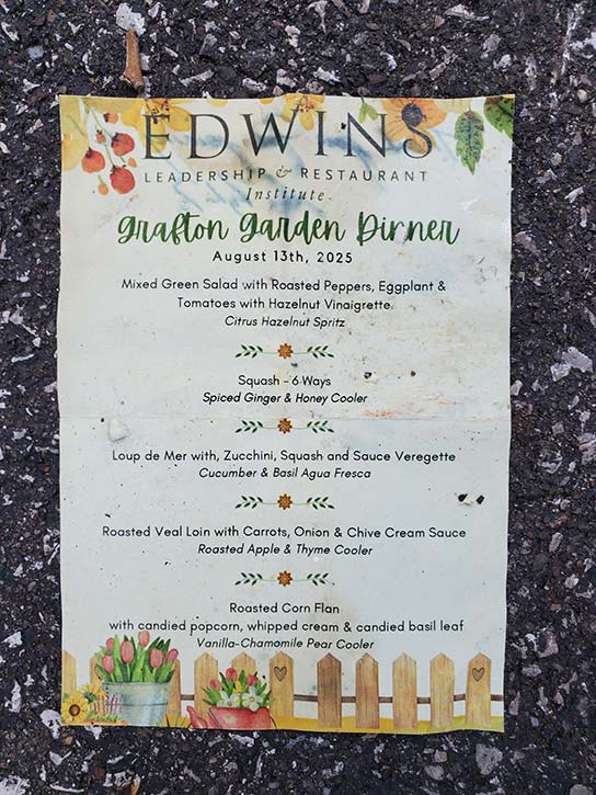 EDWINS Grafton Garden Dinner Menu