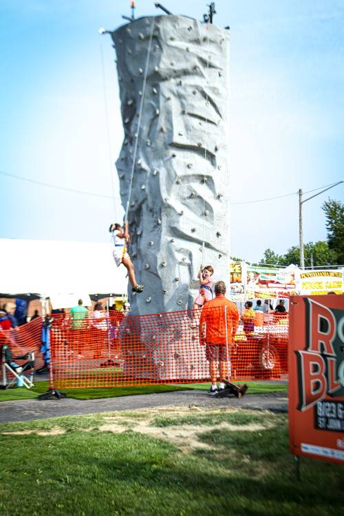 The rock wall is one of the many family-friendly activities at Rock the Block