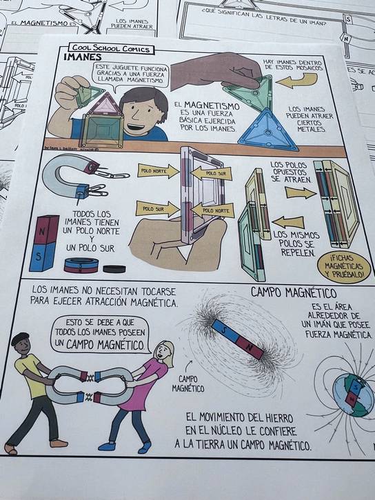 Laura Balliett's "Imanes y Magnetismo" comic in Spanish for Cool School Comics.