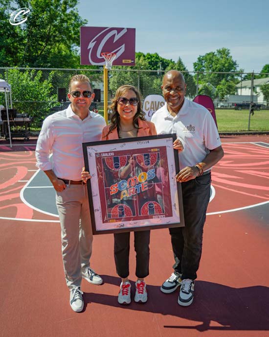 Nic Barlage, Rock Entertainment Group CEO, Ward 14 Cleveland City Councilwoman Jasmin Santana, and Kevin Clayton, Cleveland Cavaliers EVP and chief impact and equity officer.
