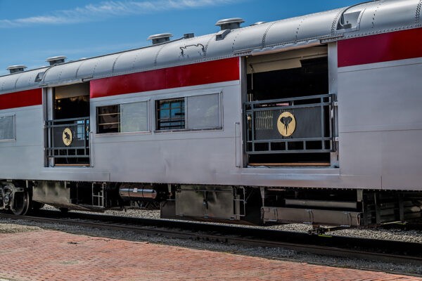 The exterior of the former Ringing Bros. and Barnum & Bailey Circus open window car.