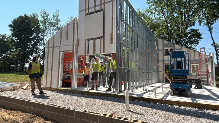 Construction on Lutheran Metropolitan Ministry's four-unit solar home complex in the St. Clair-Superior neighborhood.