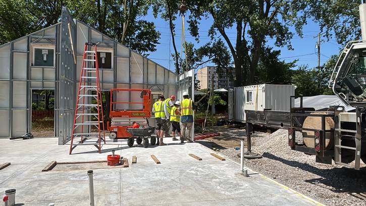 Construction on Lutheran Metropolitan Ministry's four-unit solar home in the St. Clair-Superior neighborhood.