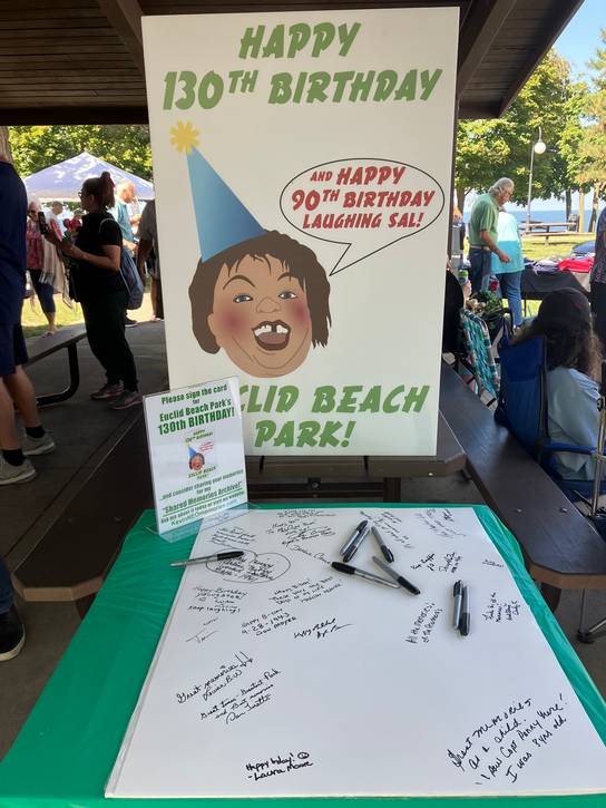 A card celebrating the 130th anniversary of the opening of Euclid Beach Park was signed by event guests.
