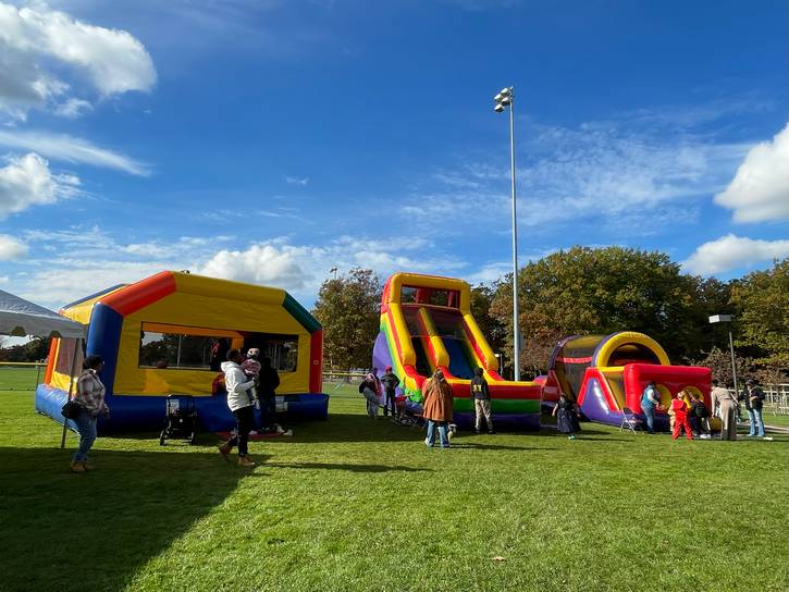 Massive inflatables included an obstacle course, a bounce house, and a giant slide.