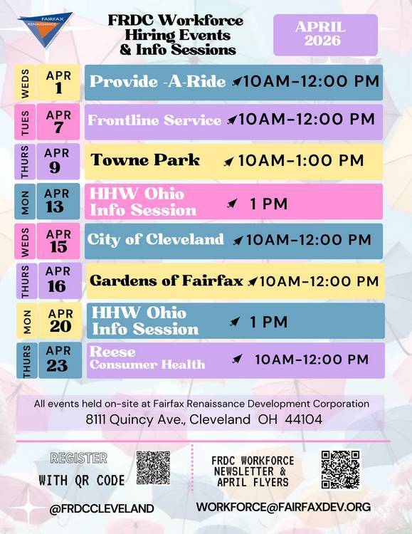 The FRDC Hiring Event and Information Sessions schedule.