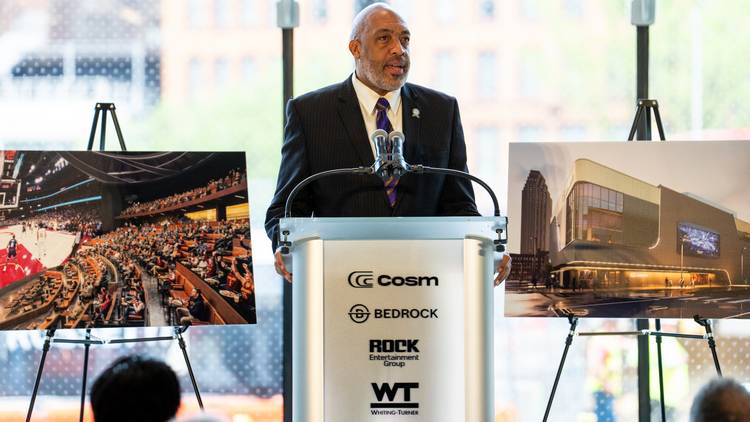 Cleveland City Council President Blaine Griffin speaks at the Cosm groundbreaking.