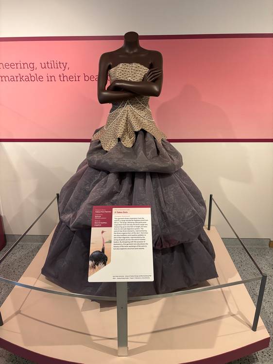 KSU School of Fashion junior Tobias Finn Fletcher's dress, 'It Takes Guts.' His design was inspired by the ostrich