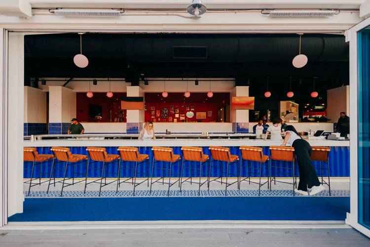 The open-air seating at Shooters on the Flats West Bank after its makeover.