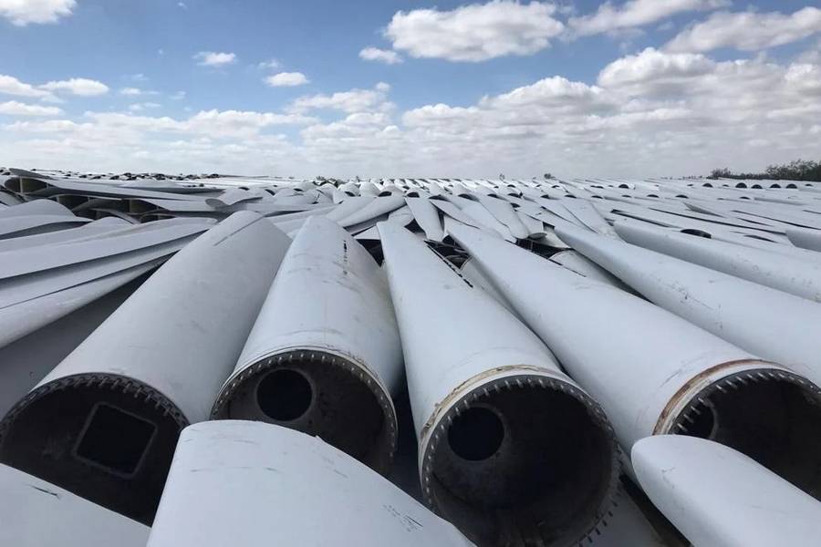 A field of wind turbine blades.